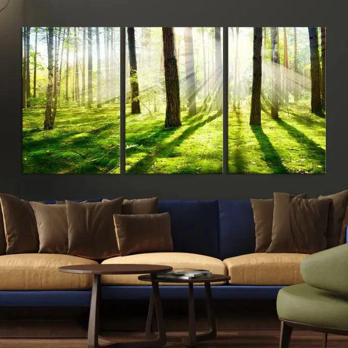 Green Forest and Sunshine Landscape Extra Large Wall Art Canvas Print