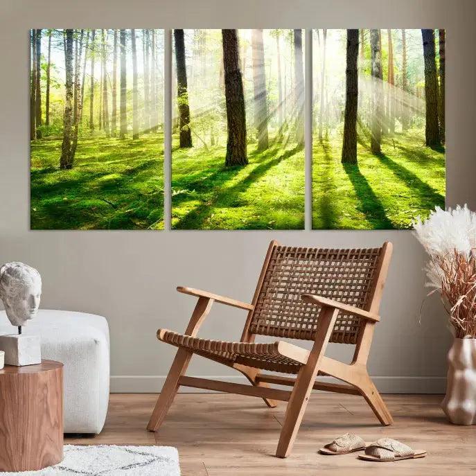 Green Forest and Sunshine Landscape Extra Large Wall Art Canvas Print