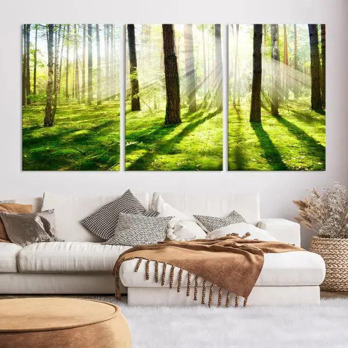 Green Forest and Sunshine Landscape Extra Large Wall Art Canvas Print