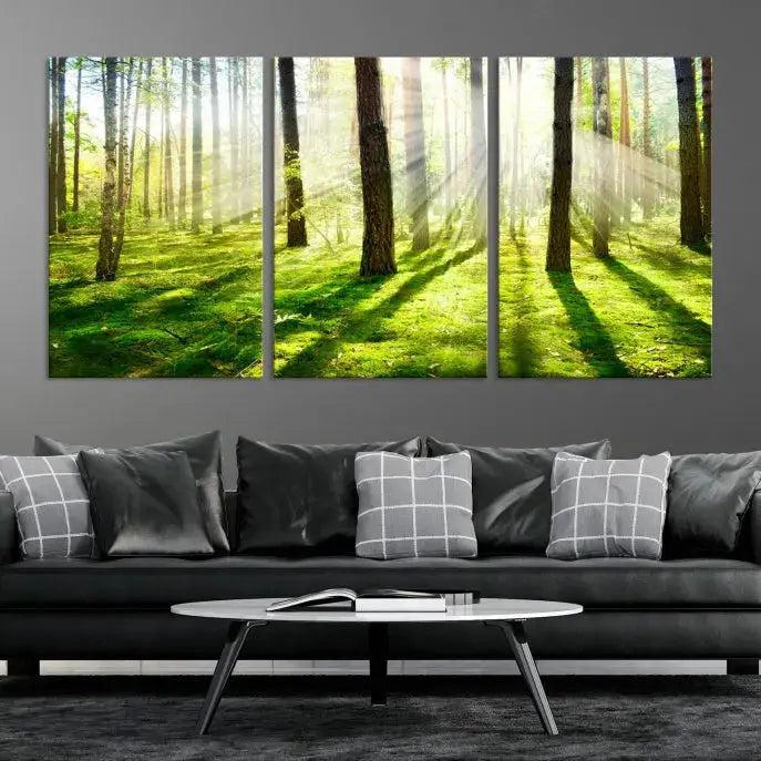 Green Forest and Sunshine Landscape Extra Large Wall Art Canvas Print