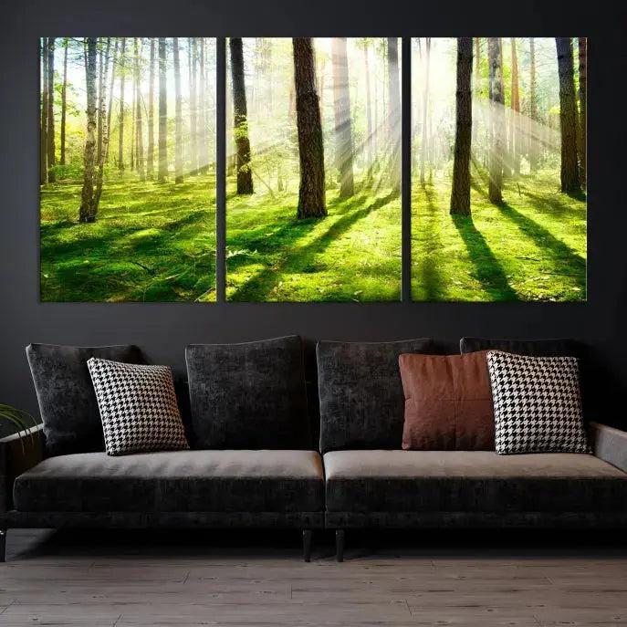 Green Forest and Sunshine Landscape Extra Large Wall Art Canvas Print