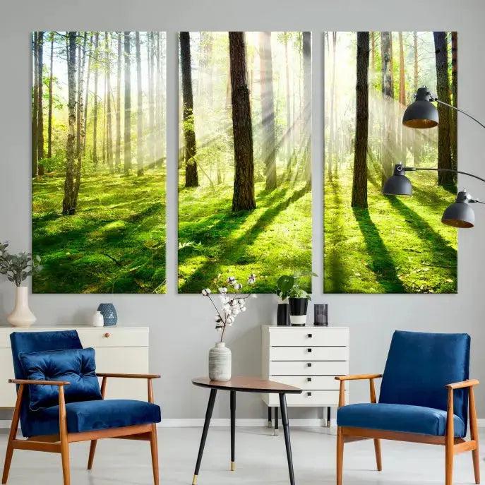 Green Forest and Sunshine Landscape Extra Large Wall Art Canvas Print