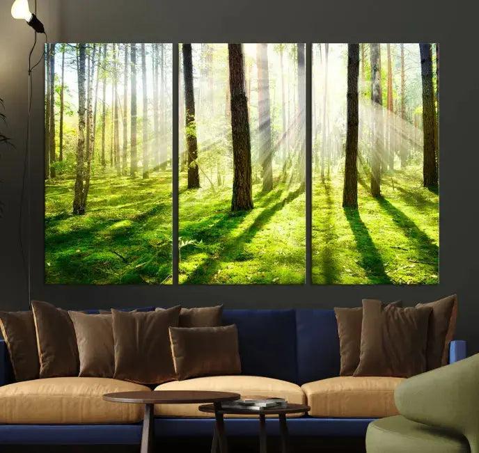 Green Forest and Sunshine Landscape Extra Large Wall Art Canvas Print