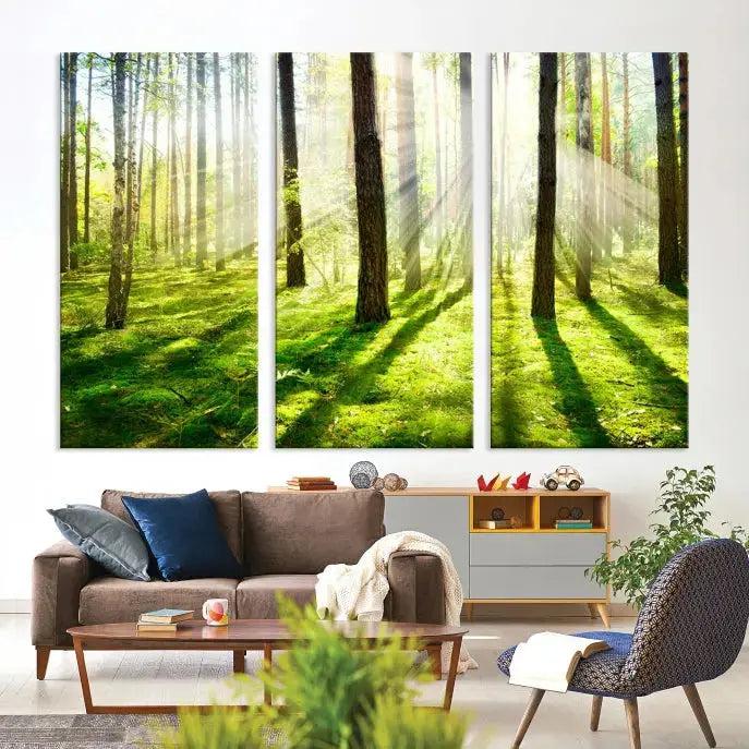 Green Forest and Sunshine Landscape Extra Large Wall Art Canvas Print