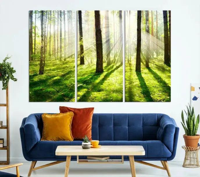 Green Forest and Sunshine Landscape Extra Large Wall Art Canvas Print