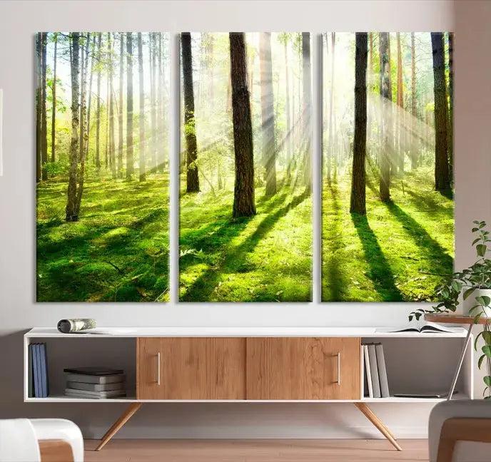 Green Forest and Sunshine Landscape Extra Large Wall Art Canvas Print