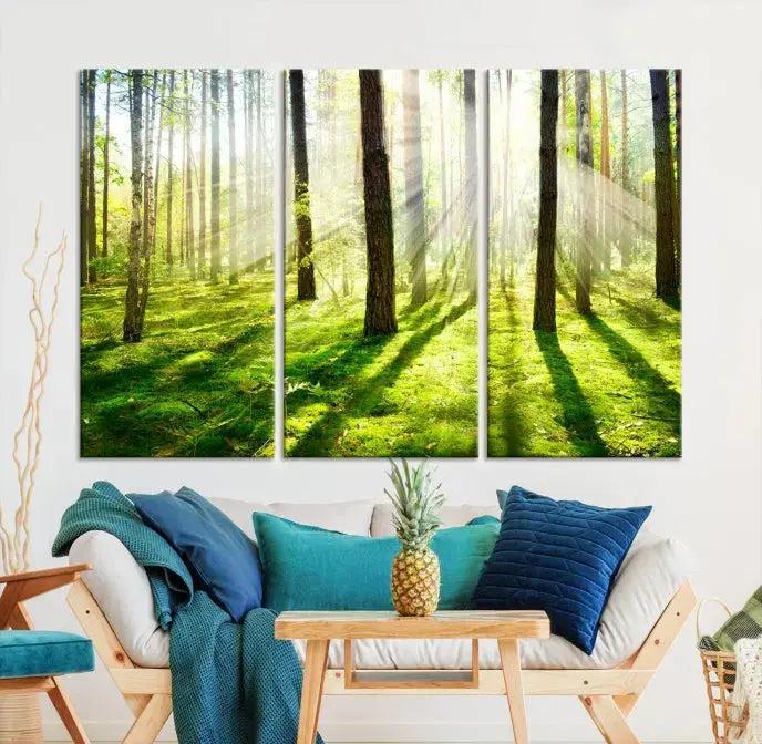 Green Forest and Sunshine Landscape Extra Large Wall Art Canvas Print