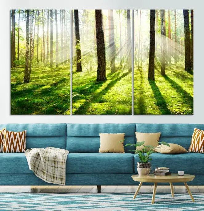 Green Forest and Sunshine Landscape Extra Large Wall Art Canvas Print