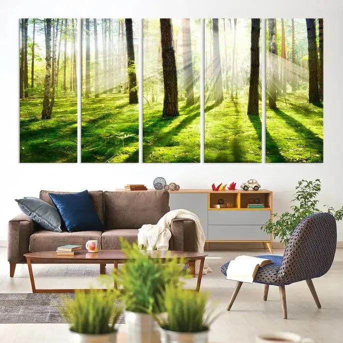 Green Forest and Sunshine Landscape Extra Large Wall Art Canvas Print