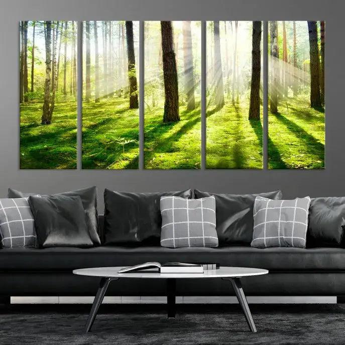 Green Forest and Sunshine Landscape Extra Large Wall Art Canvas Print