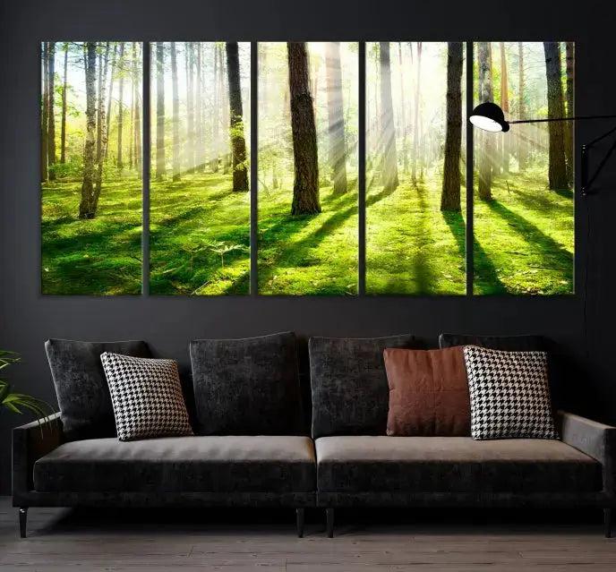 Green Forest and Sunshine Landscape Extra Large Wall Art Canvas Print