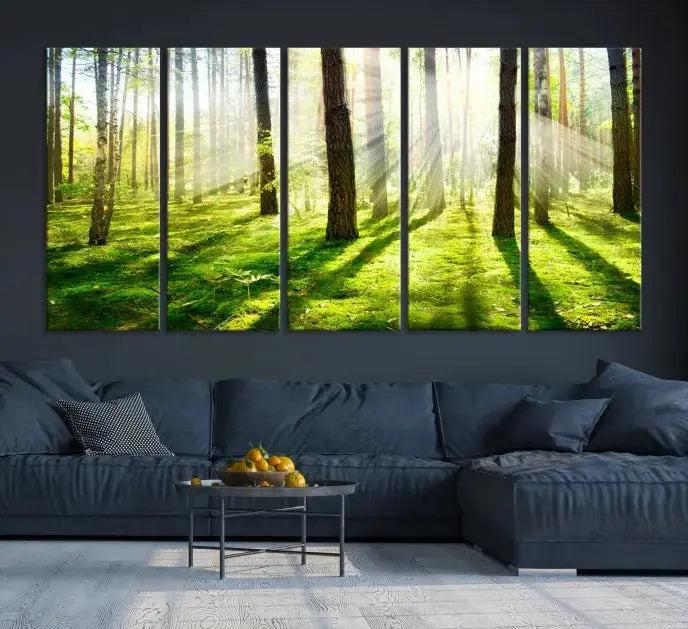 Green Forest and Sunshine Landscape Extra Large Wall Art Canvas Print