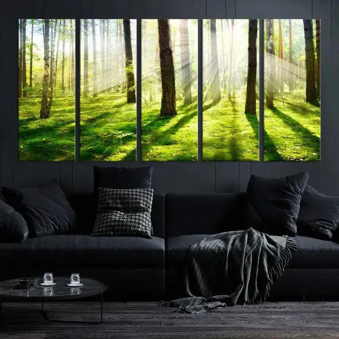 Green Forest and Sunshine Landscape Extra Large Wall Art Canvas Print