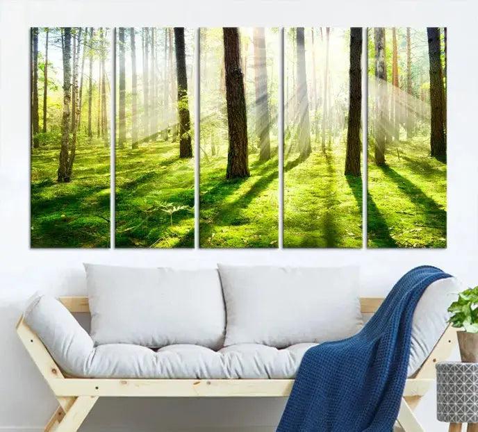 Green Forest and Sunshine Landscape Extra Large Wall Art Canvas Print