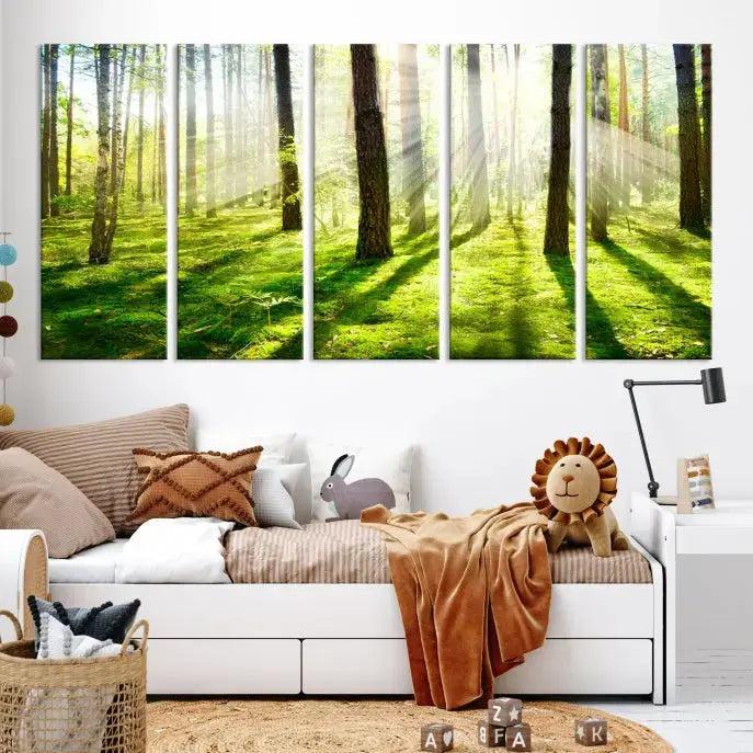 Green Forest and Sunshine Landscape Extra Large Wall Art Canvas Print