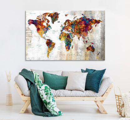 17846-MGV-CV-36X24-Grunge Map on Canvas Gallery Wall Set of 3 Panels Gift Traveler