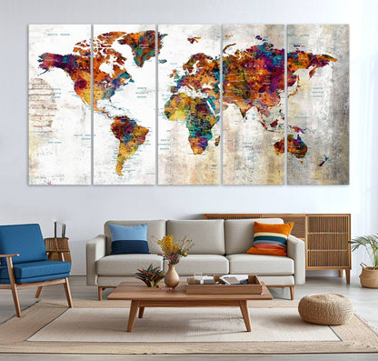 17846-MGV-CV-36X24-Grunge Map on Canvas Gallery Wall Set of 3 Panels Gift Traveler