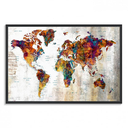 17846-MGV-FC-36X24_Black-Grunge Map on Canvas Gallery Wall Set of 3 Panels Gift Traveler