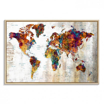 17846-MGV-FC-36X24_Natural-Grunge Map on Canvas Gallery Wall Set of 3 Panels Gift Traveler