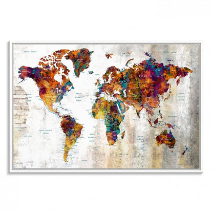 17846-MGV-FC-36X24_White-Grunge Map on Canvas Gallery Wall Set of 3 Panels Gift Traveler