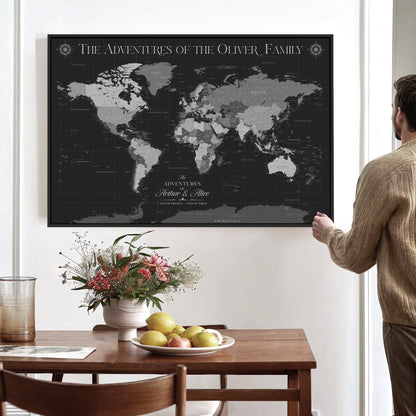 45566494-MGV-CV-36X24-Personalized Custom Push Pin World Map Framed Gift for Anniversary Travel Canvas Art for Explorers, Couples, Honeymoon Memories