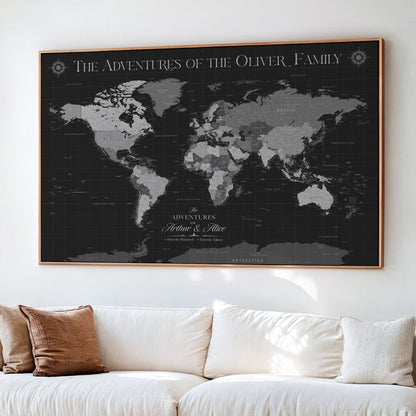 45566494-MGV-CV-36X24-Personalized Custom Push Pin World Map Framed Gift for Anniversary Travel Canvas Art for Explorers, Couples, Honeymoon Memories