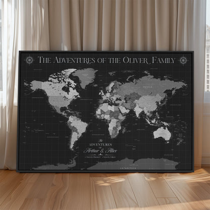 45566494-MGV-CV-36X24-Personalized Custom Push Pin World Map Framed Gift for Anniversary Travel Canvas Art for Explorers, Couples, Honeymoon Memories