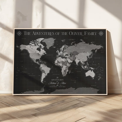 45566494-MGV-CV-36X24-Personalized Custom Push Pin World Map Framed Gift for Anniversary Travel Canvas Art for Explorers, Couples, Honeymoon Memories