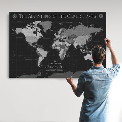 45566494-MGV-CV-36X24-Personalized Custom Push Pin World Map Framed Gift for Anniversary Travel Canvas Art for Explorers, Couples, Honeymoon Memories