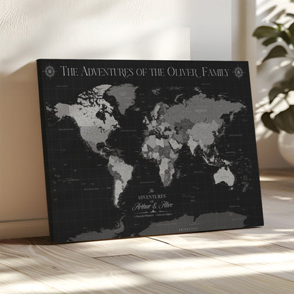 45566494-MGV-CV-36X24-Personalized Custom Push Pin World Map Framed Gift for Anniversary Travel Canvas Art for Explorers, Couples, Honeymoon Memories