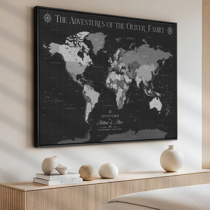 45566494-MGV-CV-36X24-Personalized Custom Push Pin World Map Framed Gift for Anniversary Travel Canvas Art for Explorers, Couples, Honeymoon Memories