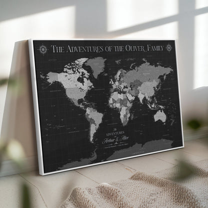 45566494-MGV-CV-36X24-Personalized Custom Push Pin World Map Framed Gift for Anniversary Travel Canvas Art for Explorers, Couples, Honeymoon Memories