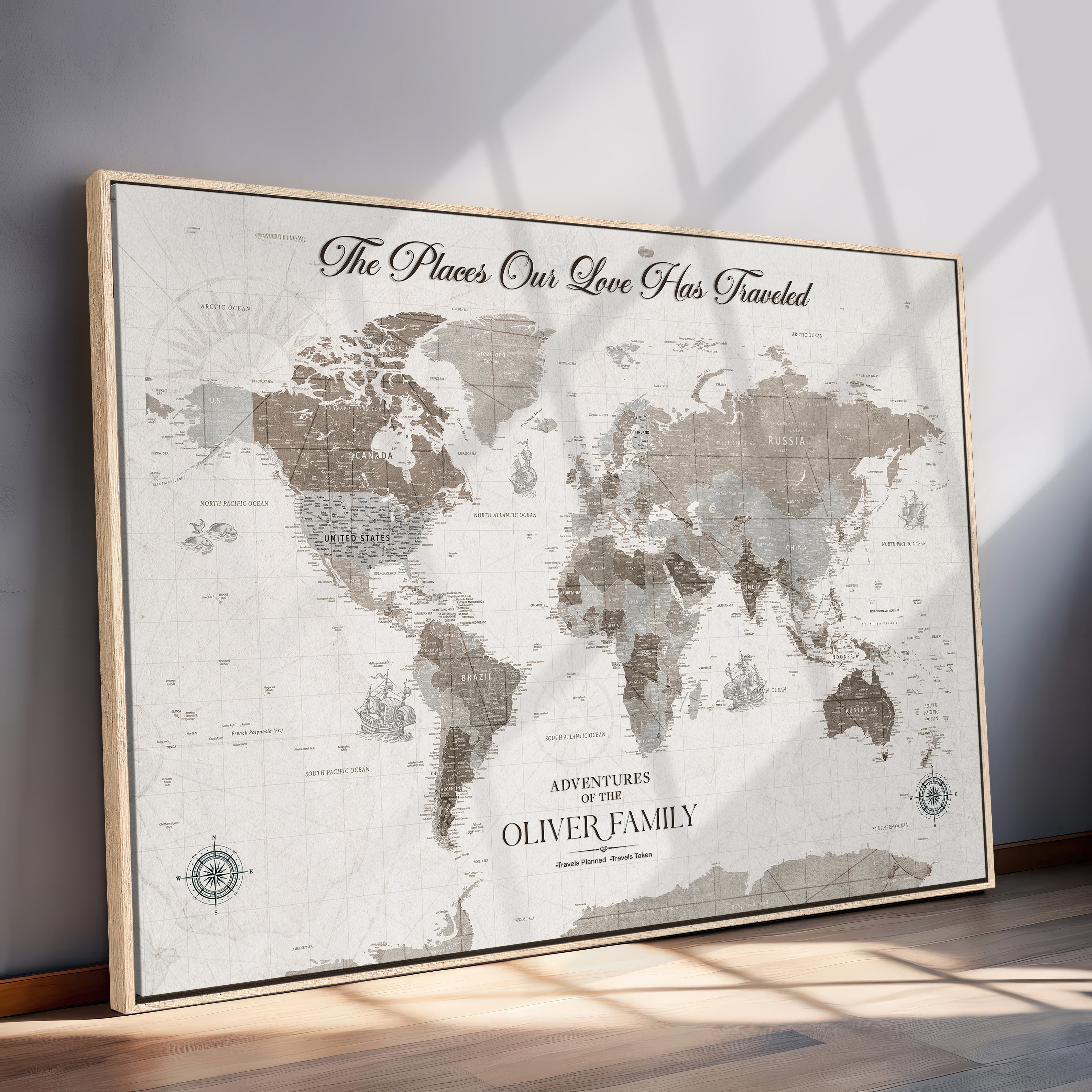 88245481-MGV-CV-36X24-Custom Push Pin World Map Wall Canvas Print – Personalized Travel Tracker with Pins – Framed Large Multi-Size Canvas for Home Office Decor - H19