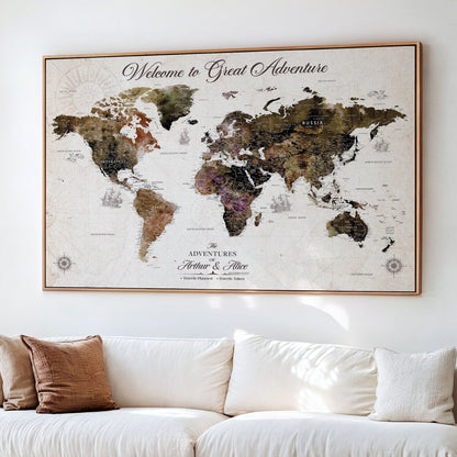 35778202-MGV-CV-36X24-Custom Push Pin World Map Wall Canvas Print – Personalized Travel Map with Pins – Framed Large Canvas for Home Office Decor - H30