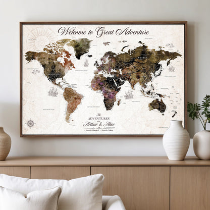 35778202-MGV-CV-36X24-Custom Push Pin World Map Wall Canvas Print – Personalized Travel Map with Pins – Framed Large Canvas for Home Office Decor - H30