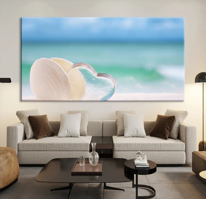 Heart and Seashell Coastal Beach Wall Art Canvas Print