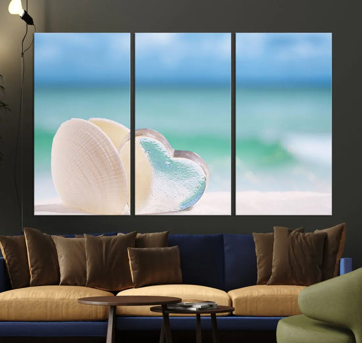 Heart and Seashell Coastal Beach Wall Art Canvas Print