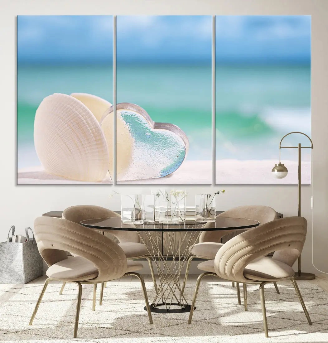 Heart and Seashell Coastal Beach Wall Art Canvas Print