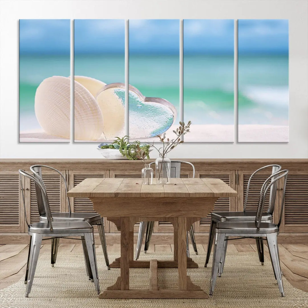 Heart and Seashell Coastal Beach Wall Art Canvas Print