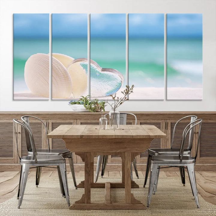 Heart and Seashell Coastal Beach Wall Art Canvas Print