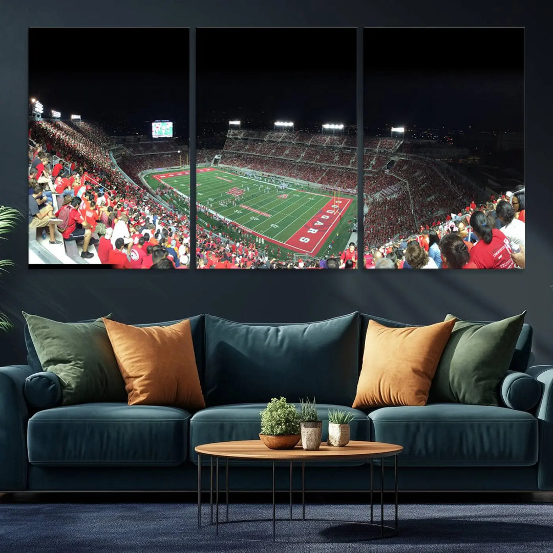 Houston Cougars Football Team Print - Houston TDECU Stadium Wall Art Canvas Print