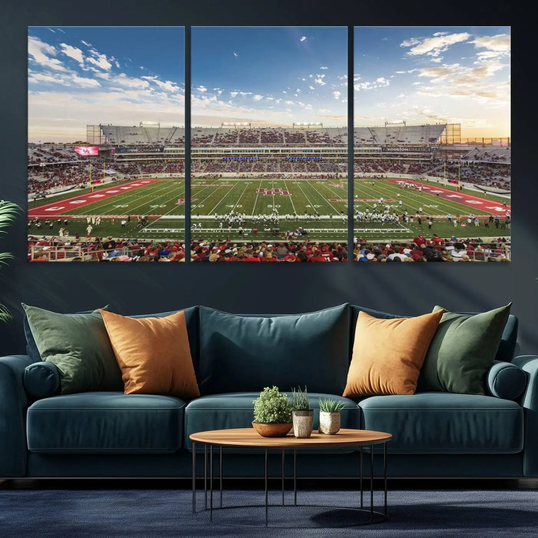 Houston Cougars Football Team Print - Houston TDECU Stadium Wall Art Canvas Print