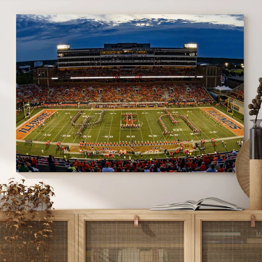 University of Illinois Fighting Illini Football Team Print - Champaign Illinois Memorial Stadium Wall Art Canvas Print