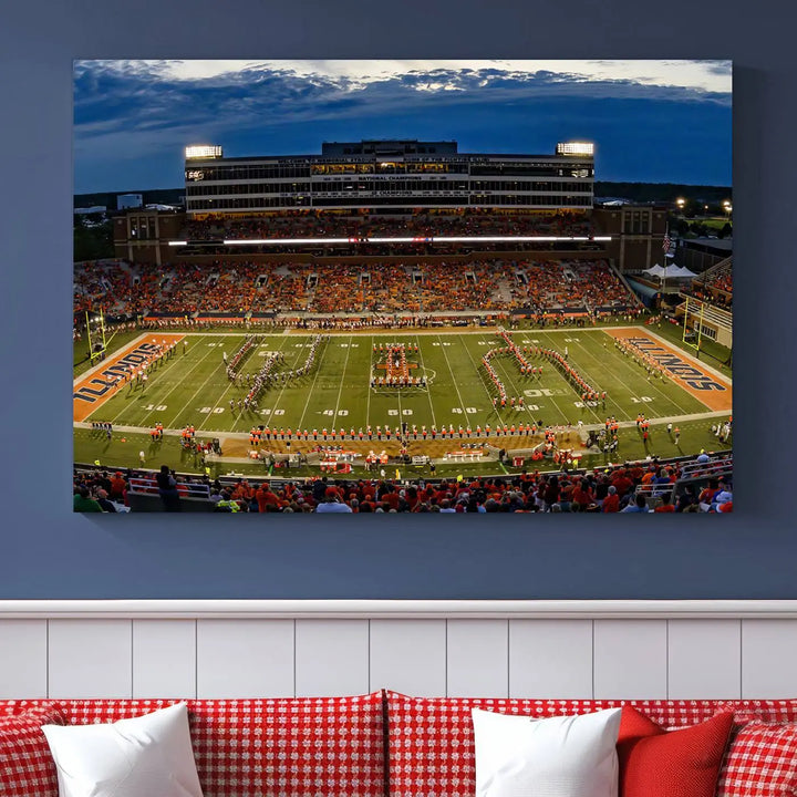 University of Illinois Fighting Illini Football Team Print - Champaign Illinois Memorial Stadium Wall Art Canvas Print