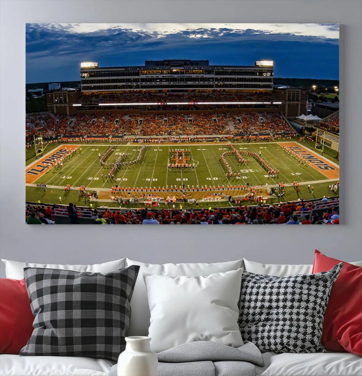 University of Illinois Fighting Illini Football Team Print - Champaign Illinois Memorial Stadium Wall Art Canvas Print