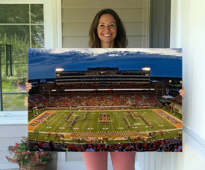 University of Illinois Fighting Illini Football Team Print - Champaign Illinois Memorial Stadium Wall Art Canvas Print