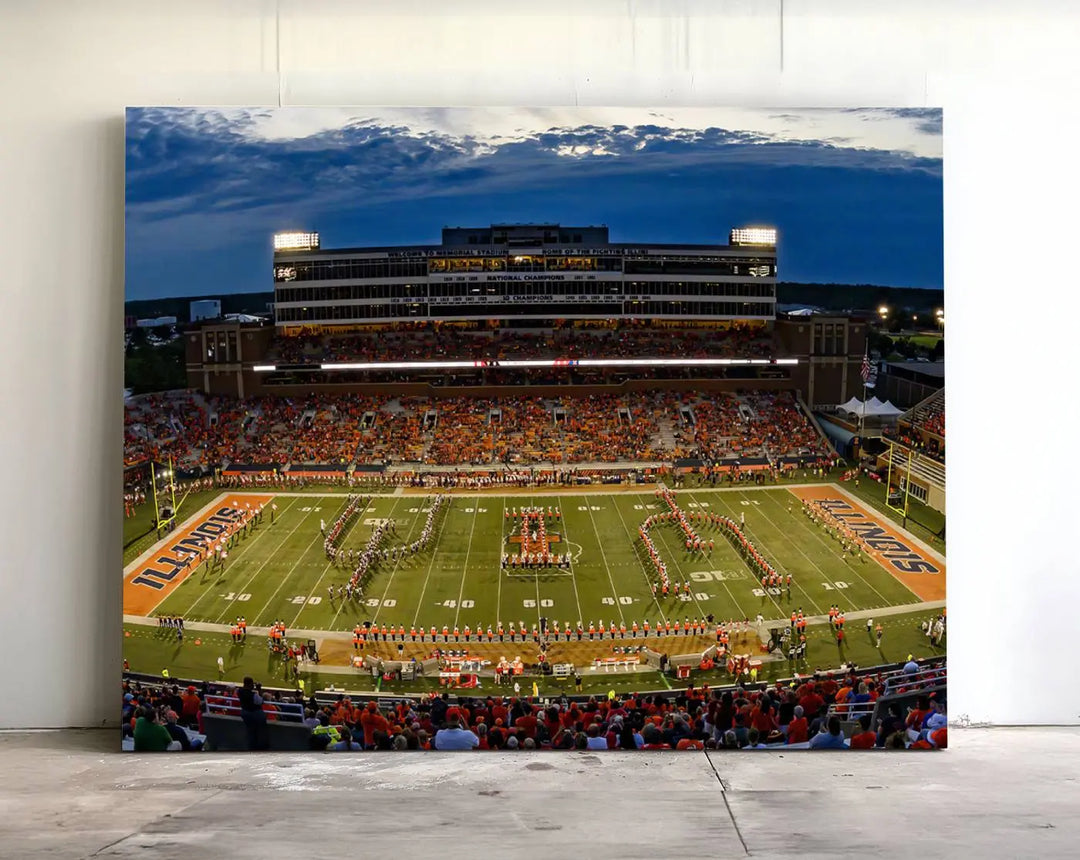 University of Illinois Fighting Illini Football Team Print - Champaign Illinois Memorial Stadium Wall Art Canvas Print