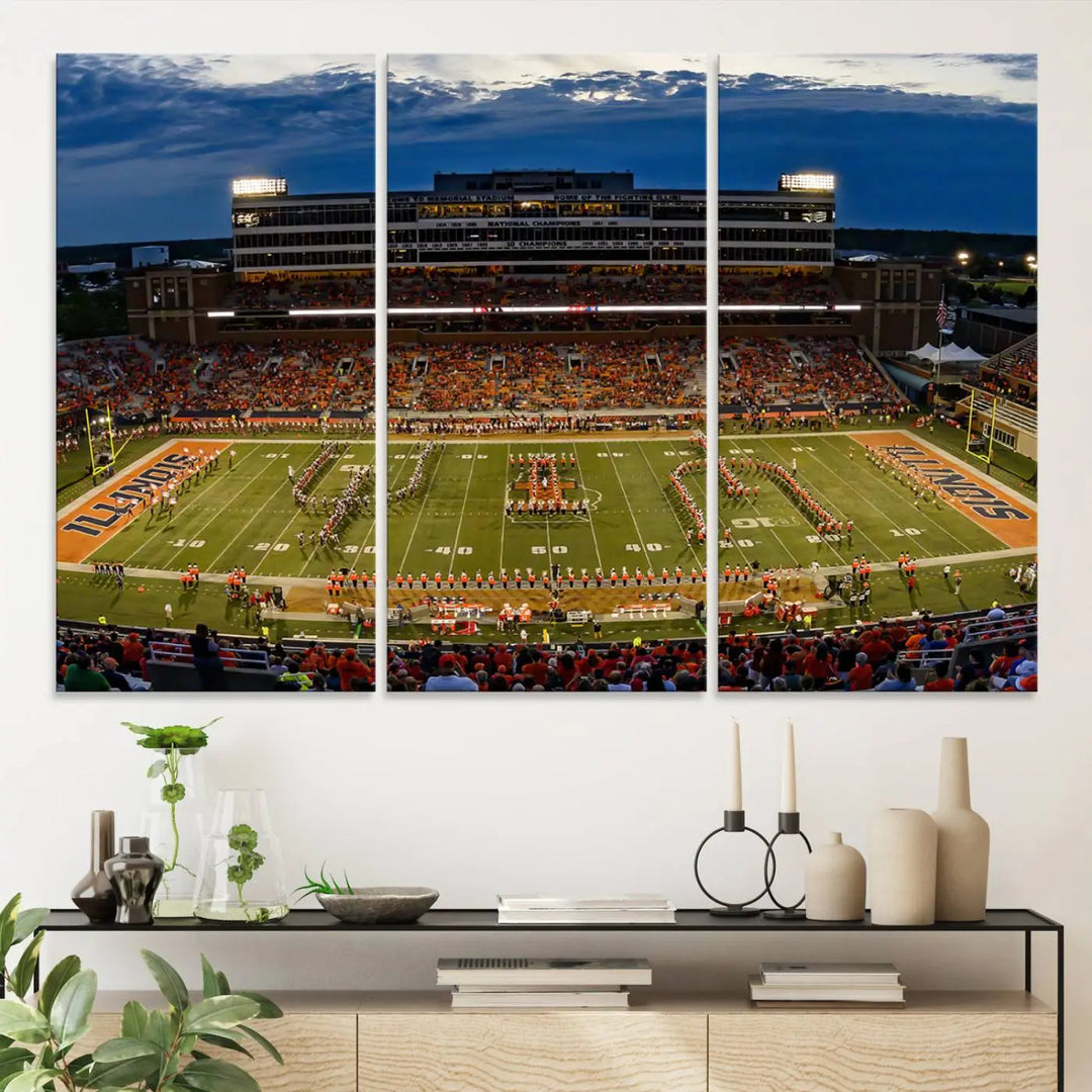 University of Illinois Fighting Illini Football Team Print - Champaign Illinois Memorial Stadium Wall Art Canvas Print