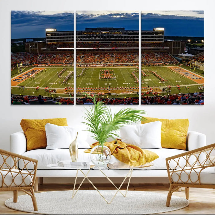 University of Illinois Fighting Illini Football Team Print - Champaign Illinois Memorial Stadium Wall Art Canvas Print