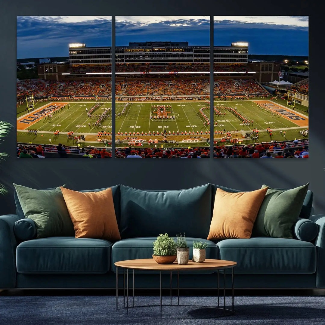 University of Illinois Fighting Illini Football Team Print - Champaign Illinois Memorial Stadium Wall Art Canvas Print